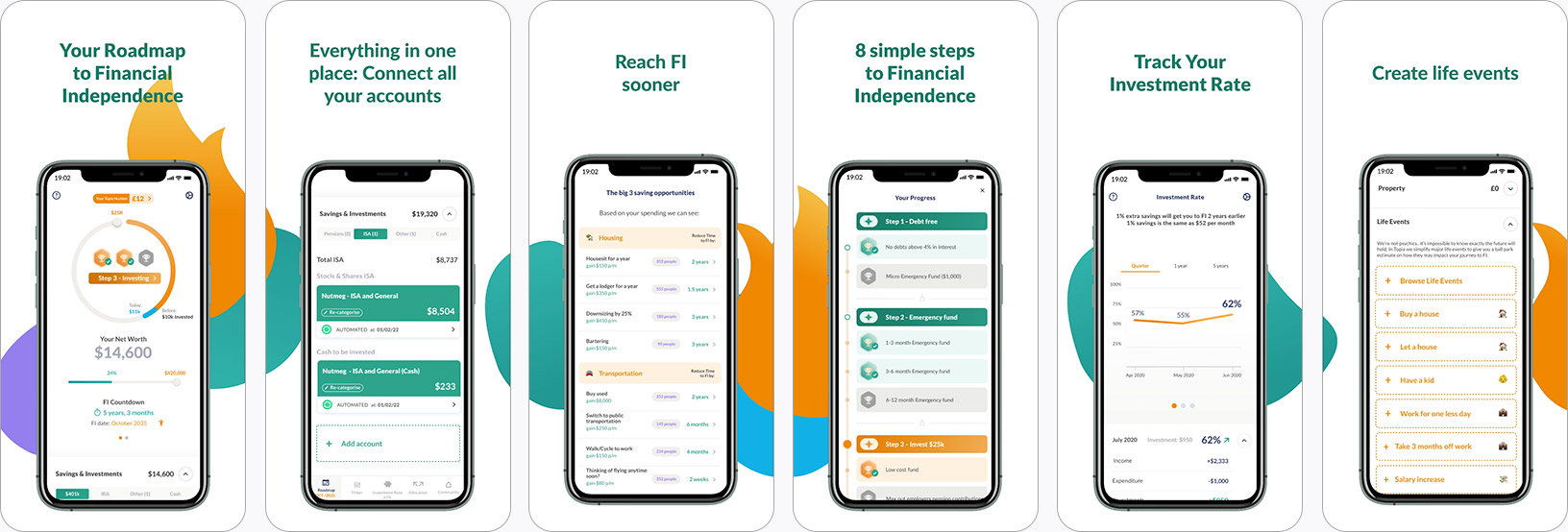 preview of the FI journey mobile app Topia